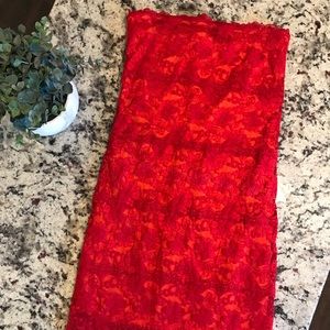 Red lace strapless tube dress